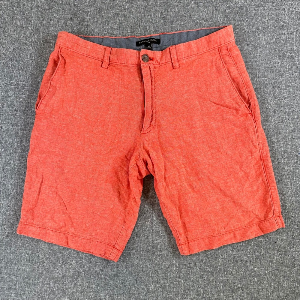 Banana Republic Shorts Mens 32 Linen Coral Flat Front Casual